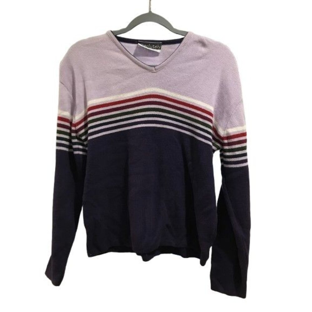 Women's Small Sweater V-neck Cotton Purple stripe Absolutely Creative Cotton